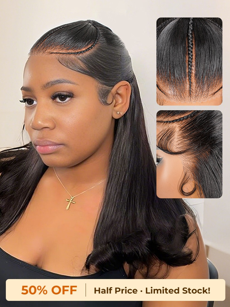 [Ship To US Only]Pre Braided Short Bob Pre Cut Ready To Go Glueless 13x4 Lace Frontal Wig