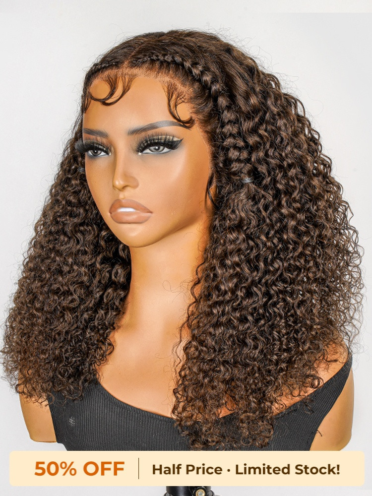 #4 Dark Brown Pre Styled Curly 13x4 Lace Wig With Baby Hair