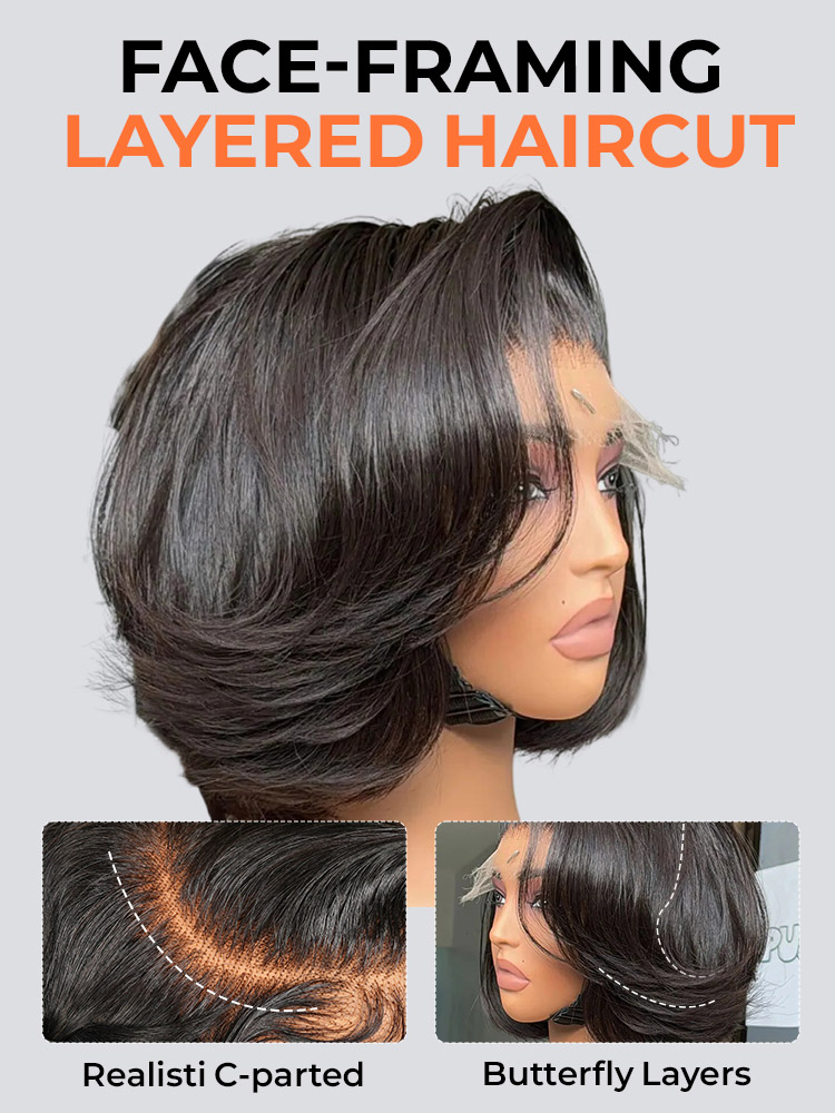 Butterfly Layered Cut Short Bob Wig 7*5 Lace Closure Wig - Image 2
