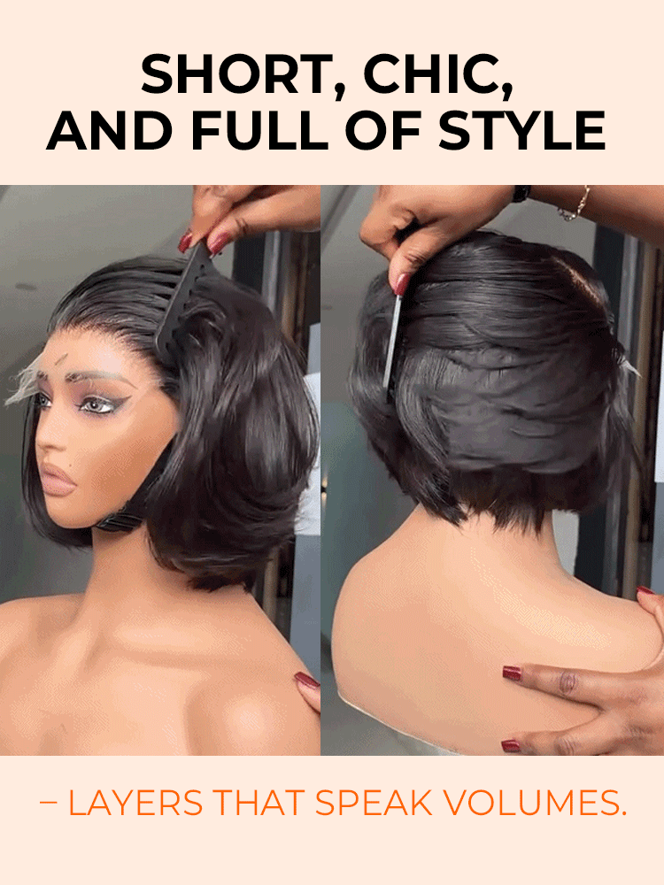 Butterfly Layered Cut Short Bob Wig 7*5 Lace Closure Wig - Image 3