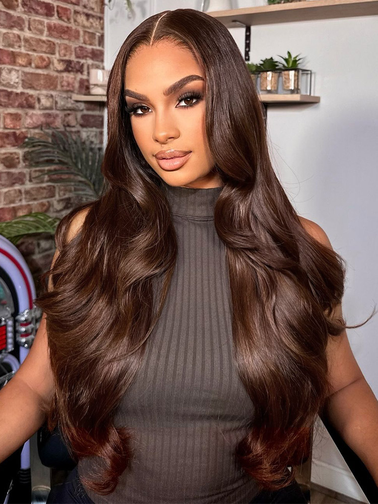 #4 Dark Brown Colored Human Hair Wigs Alipearl Skin Melt HD Lace Front Wigs - Image 2