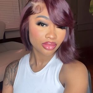 Glueless Dark 99J Color Layered Cut With Side Bang Frontal Bob Wig