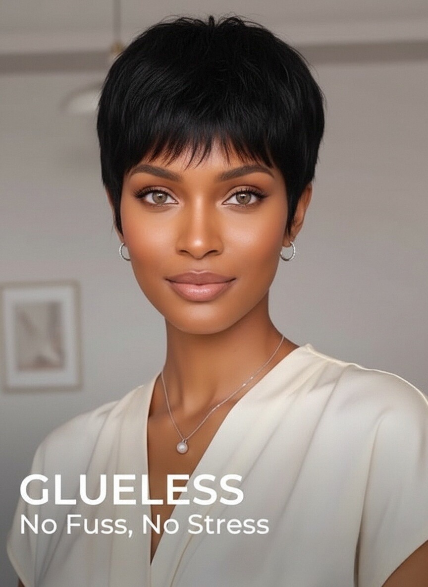 Pixie Cut Glueless Short Straight Wig With Bang 13*4 Lace Ready To Go - Image 3