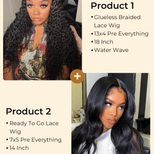 $199 for 2 Glueless Wigs: 13x4 Pre Braided Wig and 7x5 Wig