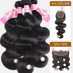 Alipearl Brazilian Body Wave Virgin Hair 3pcs or 4pcs 5pcs With HD Lace Closure