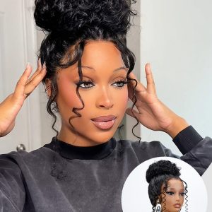 Messy Bun Water Wave 360 HD Lace Glueless Wig With Drawstring