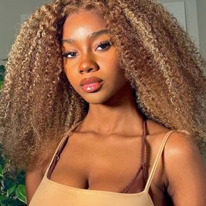 Glueless Highlight Wig P4/27 Brown With Blonde Color Big Curly 5*5 Ready To Go Wig