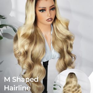 M Hairline Blonde Ombre Highlight Body Wave 13x6 Lace Front Wig
