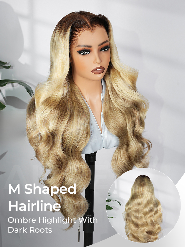 M Hairline Blonde Ombre Highlight Body Wave 13x6 Lace Front Wig