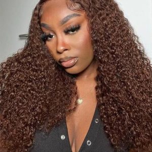 Ready To Go Wigs - Brown Hair Wigs Curly Human Hair Pre-Cut Invisible Lace Wig