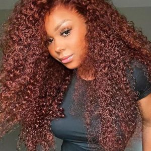 Alipearl Ready To Wear Reddish Brown Curly Glueless Human Hair Wig Pre Plucked With Baby Hair