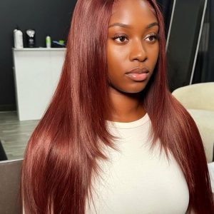 Straight Layered Cut Glueless Reddish Brown 5*7 Lace Wig Ready To Go