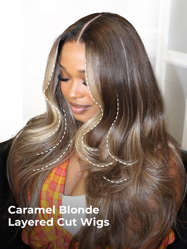 Caramel Blonde Highlights Loose Body 13x6 Lace Frontal Wig With Layers - Image 2