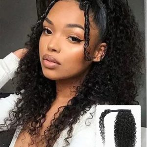 Curly Ponytail Extensions with Claw Clip Natural Black Human Hair