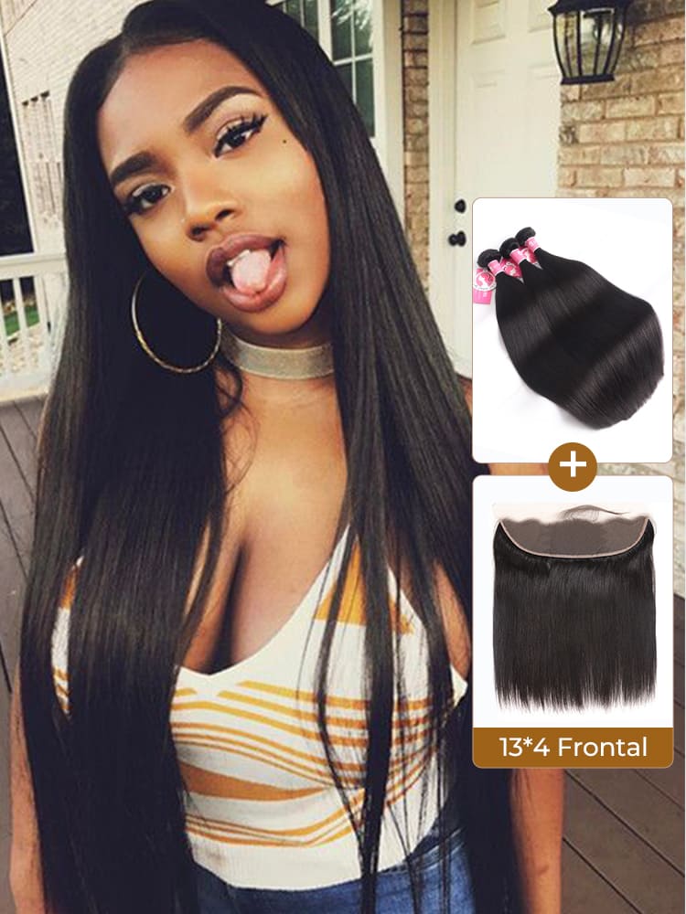 Alipearl Brazilian Straight Virgin Hair 3 pcs with 13x4 Lace Frontal