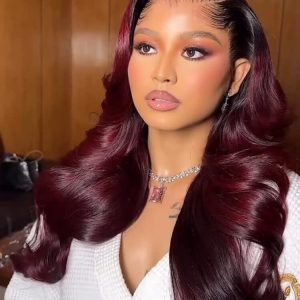 #1B/99J Ombre M Hairline Body Wave 13x6 Lace Frontal Wigs