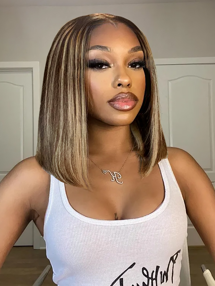 M Hairline Blonde Highlighted Bob 13x6 Lace Frontal Wig Ready To Go - Image 2