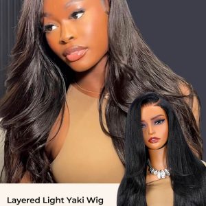 Side Part Light Yaki Straight 5x7 Glueless Lace Wig With Layers