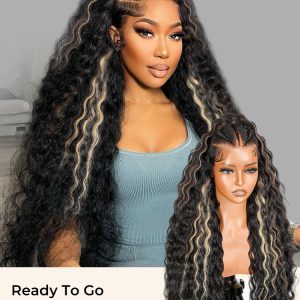 Stylist Braided Highlight Crimped Wavy Ready To Go 13x6 Lace Front Wig