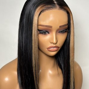 Highlight Ready To Go Wigs Straight Bob HD Lace Wigs With Highlights Streaks