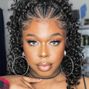 16Inch Braided Wigs Braided Deep Wave Short Bob Human Hair Lace Frontal Wigs