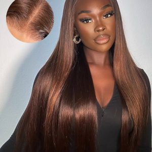 Glueless Chocolate Brown Color Straight Human Hair 7*5 Closure Wig Ready To Go For Beginners Pre Cut Lace