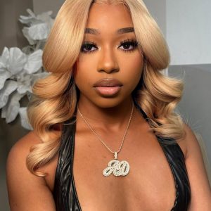 Honey Blonde Short Body Wave Bob 2*6 Lace Front Wig 250 Density