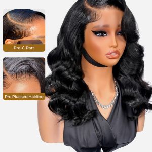 Side C Part Glueless Layered Cut Body Wave 6*8 Lace Closure Wig Pre Cut Ready To Go