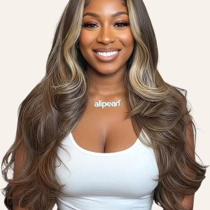 Caramel Blonde Highlights Loose Body 13x6 Lace Frontal Wig With Layers