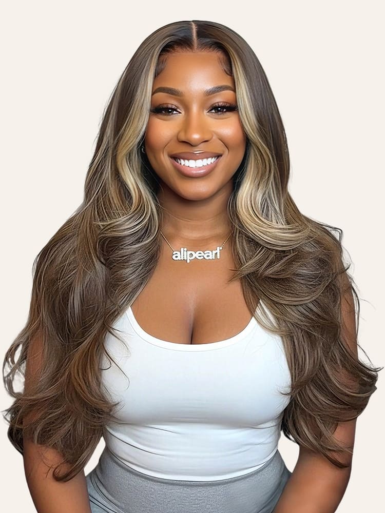 Caramel Blonde Highlights Loose Body 13x6 Lace Frontal Wig With Layers