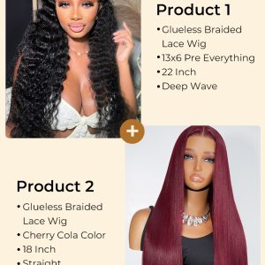 $299 for 2 Wigs: 13x6 Braided Wig and Cherry Cola Red Wig