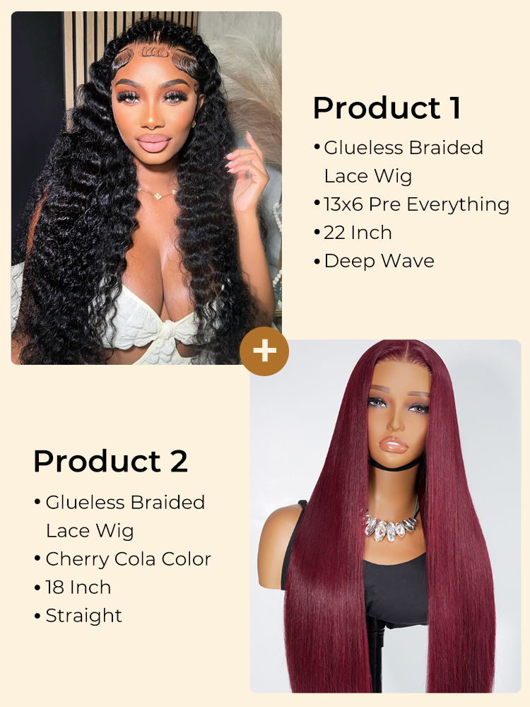 $299 for 2 Wigs: 13x6 Braided Wig and Cherry Cola Red Wig