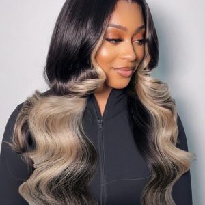 New Arrival Ash Blonde Highlight Body Wave HD Lace Wig With Layers High Density