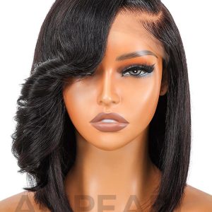 10 Inch Side Bang Layered Cut Wavy Bob Wig 5×5 Lace Closure Wig
