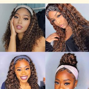 Water Wave Headband Wigs Human Hair Natural Wave Half Wig 150 Density