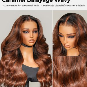 Original Caramel Balayage Highlight Wigs 13x4 Front Wig Customized Wavy Hair