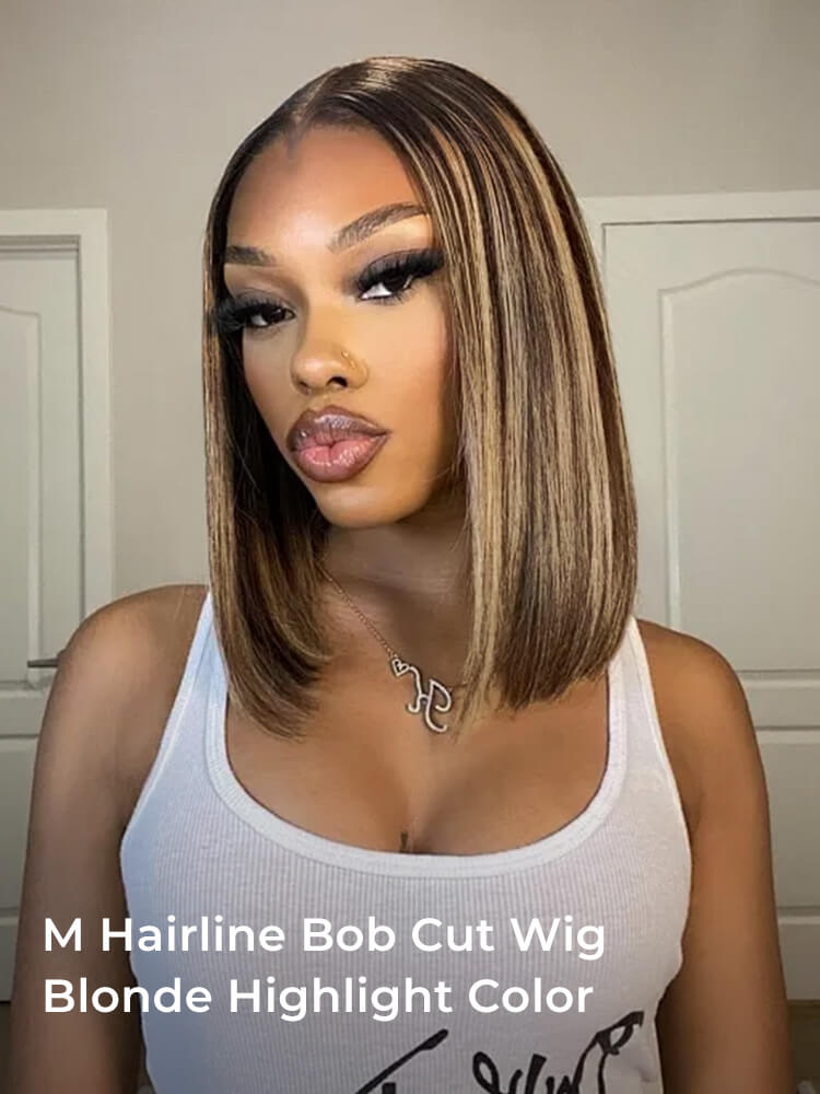 M Hairline Blonde Highlighted Bob 13x6 Lace Frontal Wig Ready To Go - Image 3