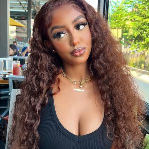 Deep Wave Curly Hair #4 Dark Brown Wig Super Thin Transparent Lace Front Wig