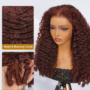 Reddish Brown Burmese Curly 250% Density Ready To Go 5x7 Lace Wig
