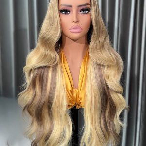 M Hairline Ash Blonde Ombre Body Wave 13x4 Lace Front Wig 250 Density