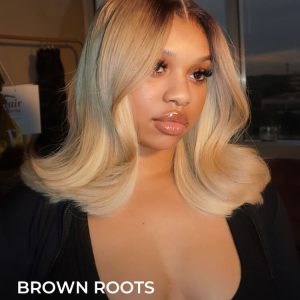 90's Flip Bob Blonde Ombre Body Wave Shoulder Length 5*7 Lace Front Wig