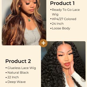 $399 for 2 Glueless Wigs: 24'' #P4/27 Wig and 22'' Natural Black