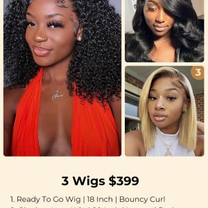 $399 for 3 Wigs: 20'' Layered and 18'' Glueless and 12'' Bob Wig