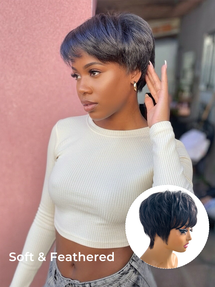 Pixie Cut Glueless Short Straight Wig With Bang 13*4 Lace Ready To Go - Image 4