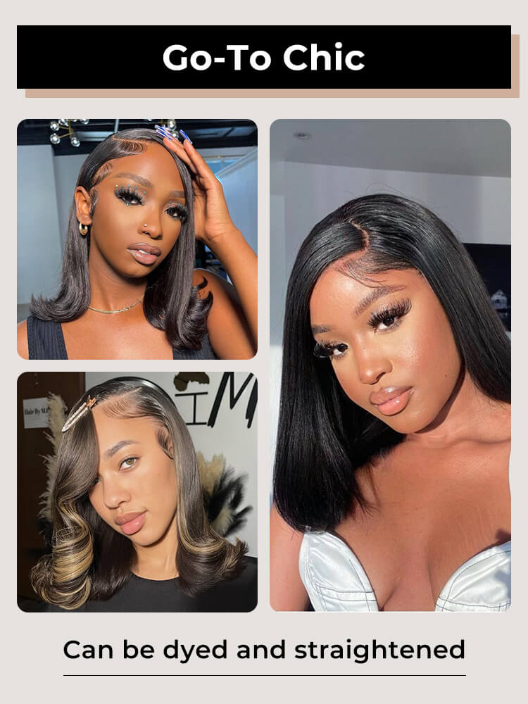 Side Part 90's Flipped Ends Bob Glueless 5x7 Lace Front Human Hair Wigs - Image 4