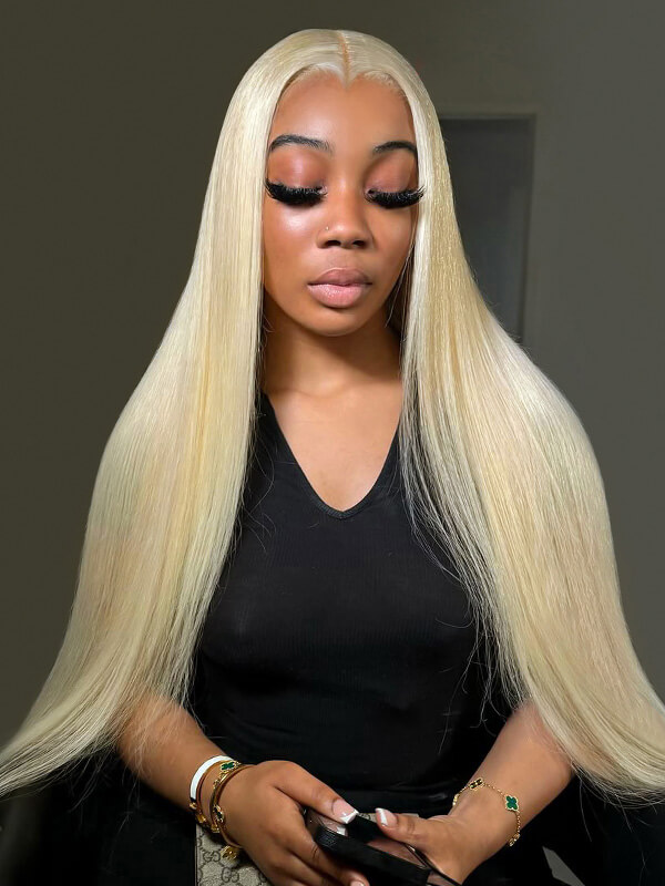 High-Gloss Blonde Straight M Hairline 6x8 Lace Front Wigs 250 Density - Image 2
