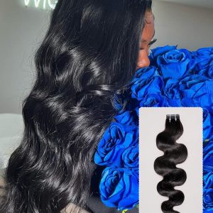Natural Black #1B Tape-In Hair Extensions PU Human Hair For Full Head