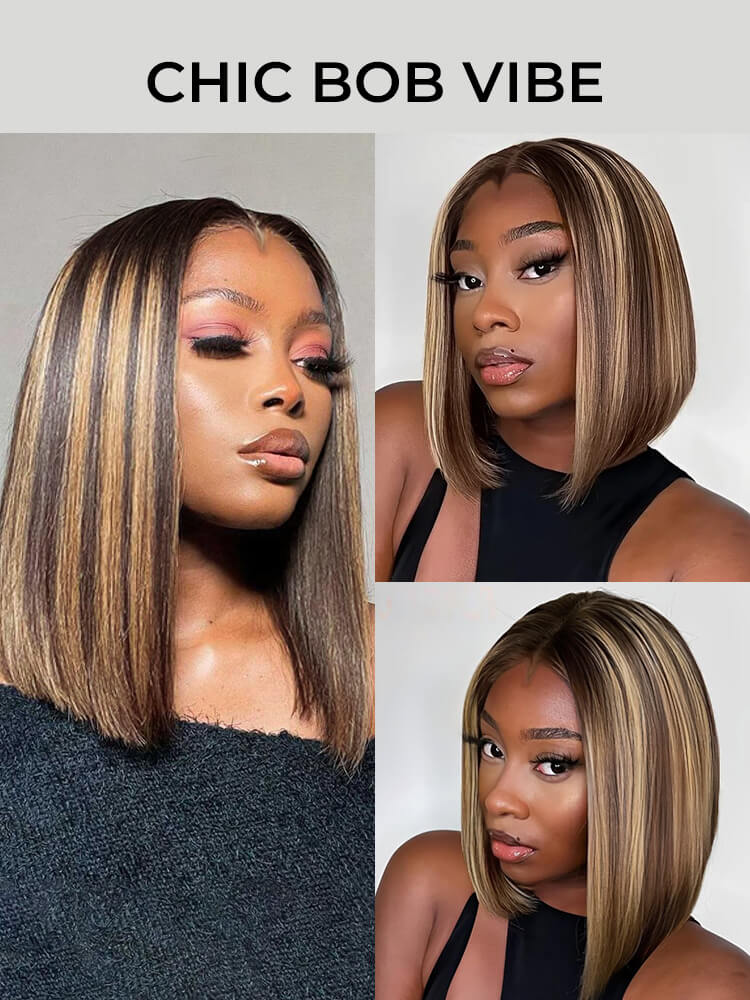 M Hairline Blonde Highlighted Bob 13x6 Lace Frontal Wig Ready To Go - Image 5