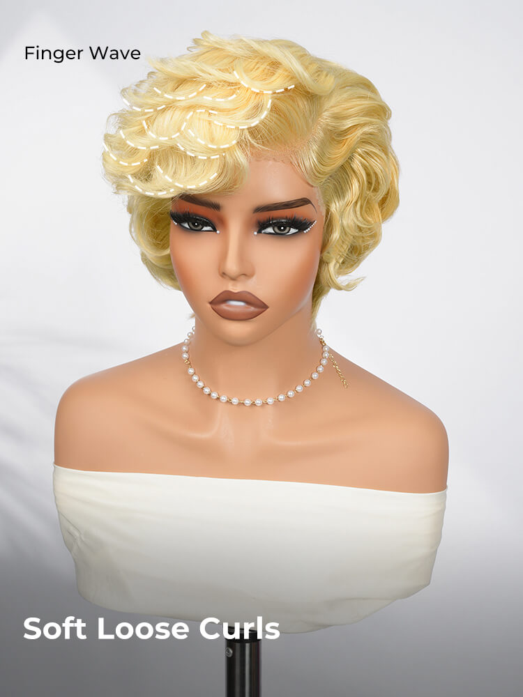 Blonde Curly Pixie Cut 13x4 Lace Front Glueless Wig With Drawstring