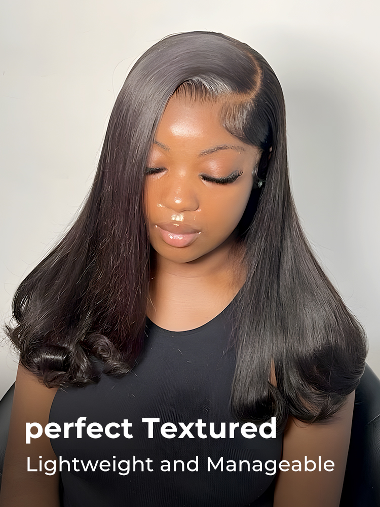Side Part 90's Flipped Ends Bob Glueless 5x7 Lace Front Human Hair Wigs - Image 5